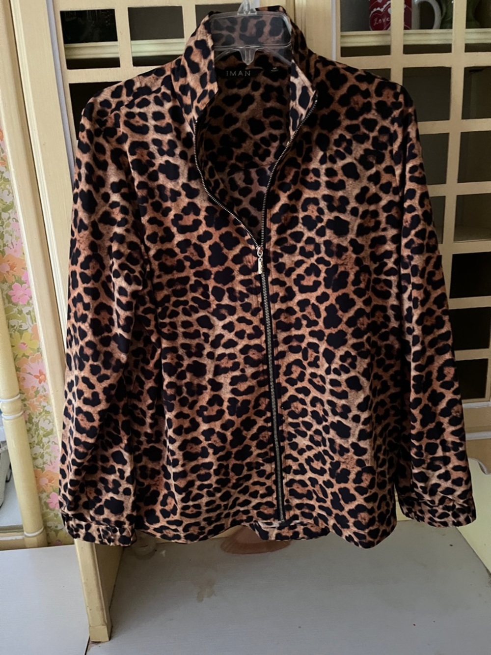 IMAN Leopard-Print Zip-Front Bomber Jacket - Tan & Black